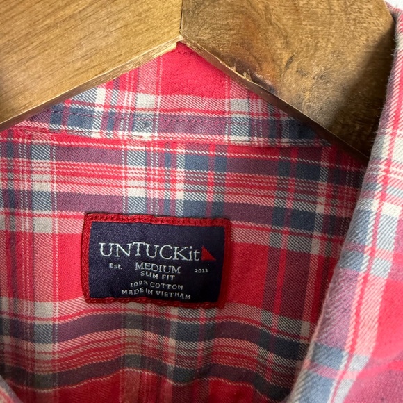 UNTUCKit Pink & Blue Plaid Double Pocket Casual Button Down Shirt MEDIUM Slim Fi - Picture 3 of 7